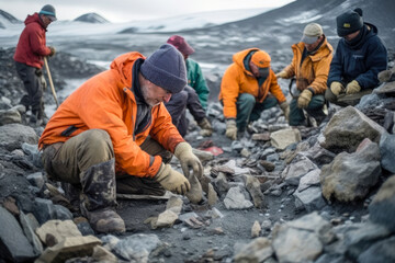 Fototapeta na wymiar Group of paleontologists hunting for fossils