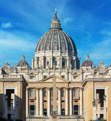 Facade of the famous Saint Peter's Basilica in Vatican city, Vatican.
