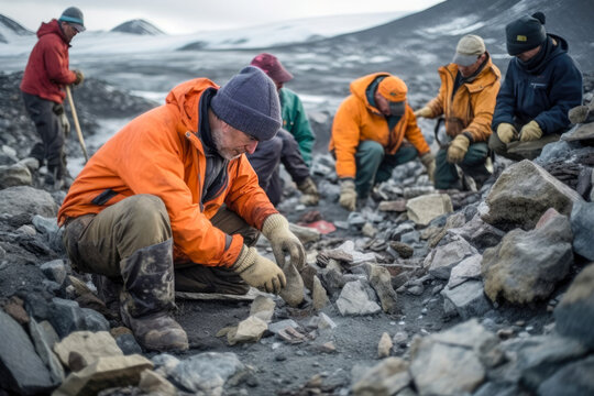 Group of paleontologists hunting for fossils