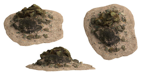 3d illustration of rocks on gravel shelf isolated on transparent background