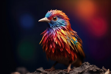 Abstract animal little Bird portrait with multi colored colorful on wings and feathers paint, Vibrant bright gradients tone, with Generative AI.