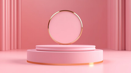 3D display podium pastel pink abstract holographic background. Generative Ai