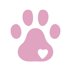 Paw print icon with a heart transparent backgorund, isolated