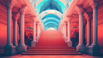 Abstract Space With Stairs and columns. Generative Ai