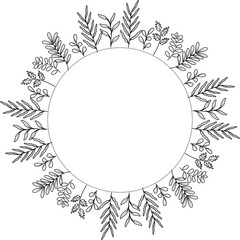 drawing line art Tropical Round Illustration Expressive Line Art with Decorative Elements