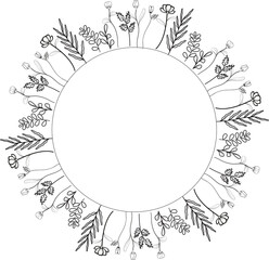 drawing line art Tropical Round Illustration Expressive Line Art with Decorative Elements