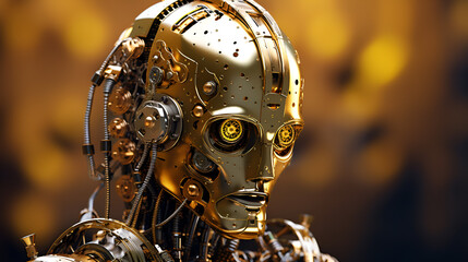 Shining steampunk robot portrait in cinematic style - 614495910