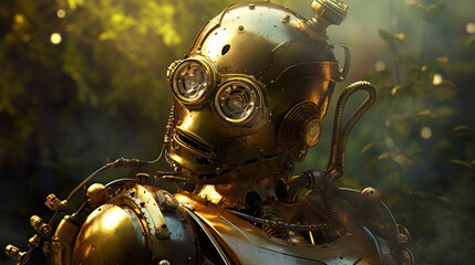 Shining steampunk robot portrait in cinematic style - 614495934