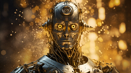 Shining steampunk robot portrait in cinematic style - 614495962
