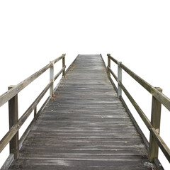 Cutout of an isolated front view of an empty wooden jetty bridge with the transparent png
	