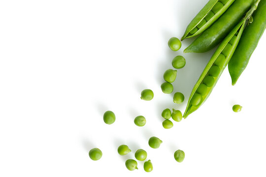 Fresh Green Vegetable Pea Pods And Beans Isolated On White Background