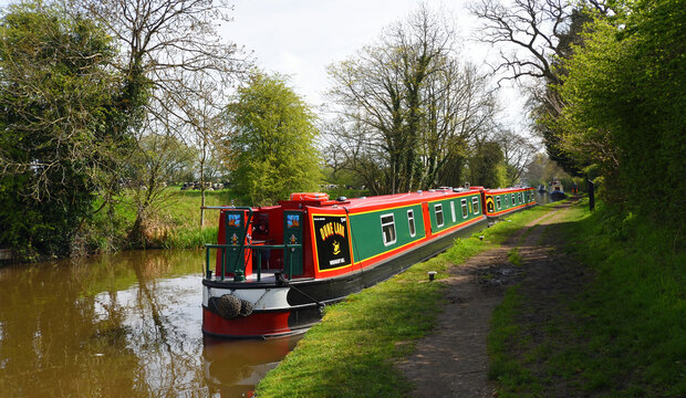 Narrow boats  on the Llangollen canal, at Wrenbury  Cheshire.