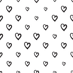 Hand Drawn Heart Seamless Pattern, Love Doodle Tile, Sketch Brush Hearts, Valentine Background