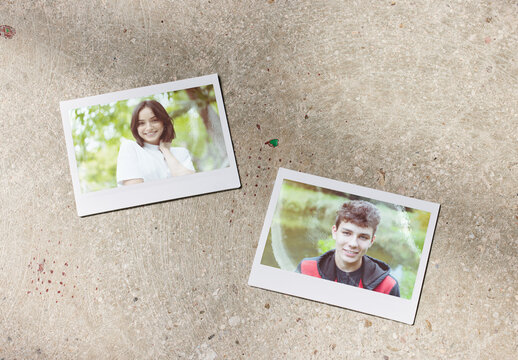 Mockup of two customizable instant camera photo prints available with different effects