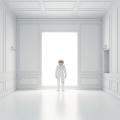 Alone astronaut in white room.