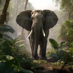 Big Elephant (Loxodonta africana) standing in the jungle area.