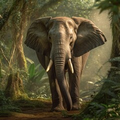 Wildlife, Elephant is standing at the rainforest.