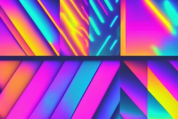 Neon light gradient. Futurism vector art set. steam wave background. Retro, vintage 80s, 90s style. web template - generative ai