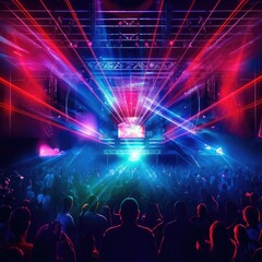 Dj party people enjoy of music dancing sound with colorful light, Spotlights and lights.