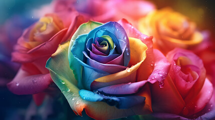 Obraz na płótnie Canvas multicolored roses gradient background is unusual. generative ai