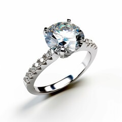 Wedding ring on white background, Luxury diamond ring.