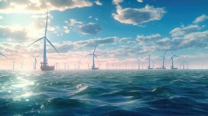 Clean new energy, Sustainable alternative energy, Offshore wind power plant.