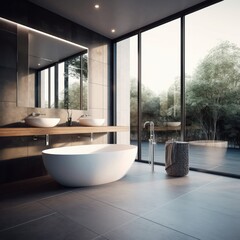 Fototapeta premium Modern bathroom in a modern house, Classic scandinavian interior design.