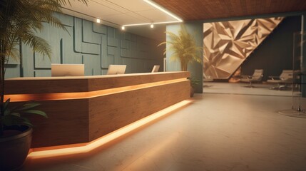 Reception desk and view of a modern luxury hotel.