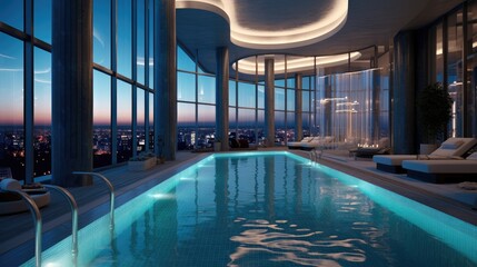 Fototapeta na wymiar Swimming pool on a modern luxury condo.