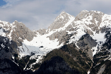 Spring landscape in the Triglav National Park. Breathtaking peaks of the Julian Alps. Triglav National Park, Slovenia, Europe