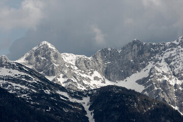 Spring landscape in the Triglav National Park. Breathtaking peaks of the Julian Alps. Triglav National Park, Slovenia, Europe