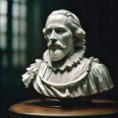 Image featuring a white marble bust of renaissance era playwright William Shakespeare. May also be interpreted as a medieval nobleman or another historical figure. - obrazy, fototapety, plakaty