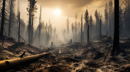 Burnt forest, climate change
