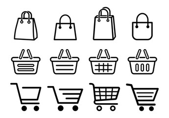 ikony toreb, koszyków i wózków na zakupy