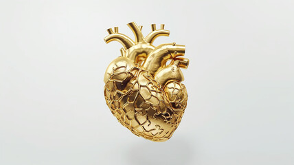 model of a golden heart on a white background. Generative AI