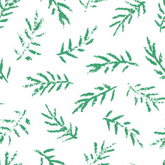 Vector seamless pattern with branches with chalk texture. Botanical design for wallpaper, textile, fabric, wrapping paper.