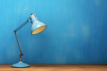 lighting retro desk lamp on old wood table with space of rough cement wall in vintage color tone