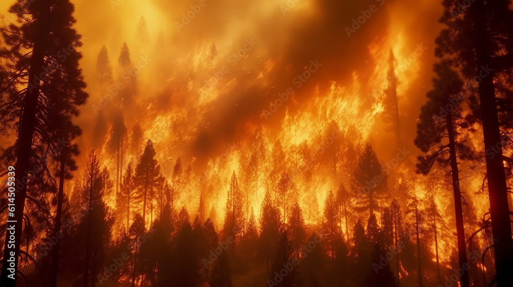 Wall mural forest fire landscape global warming catastrophe apocalypse nature. climate change. generative ai