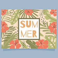 Summer card with tropical exotic background. Vector illustration