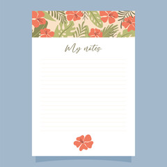 Printable notes concept, with tropical exotic background. Vector illustration
