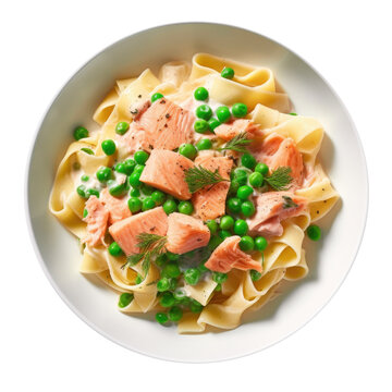 Plate of Salmon Fettucine Isolated on a Transparent Background