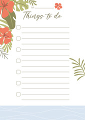 Fototapeta na wymiar Printable to-do list concept, with tropical exotic background. Vector illustration