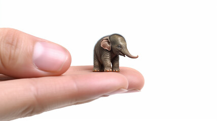 the smallest elephant in the palm of your hand. generative AI. the concept of nature protection on a white background