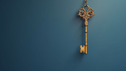 Fototapeta na wymiar golden key on a solid background idea concept. Generative AI