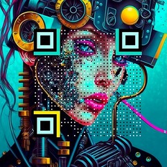 Cyborg/Humanoid cyber girl: Cute and attractive futuristic cyberpunk girl with cool style [Created with Generative AI Technology] [QR Inspired]