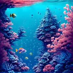 Fototapeta na wymiar Subaquatic Utopia: Exploring a Futuristic Underwater Metropolis Teeming with Vibrant Marine Life (Created with generative ai tool)