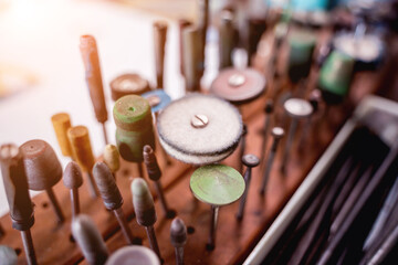 Instruments kit in a large workshop for the manufacture of handmade jewelry