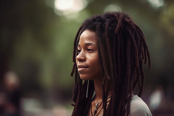 Obraz premium close up of a young black woman with dreadlocks