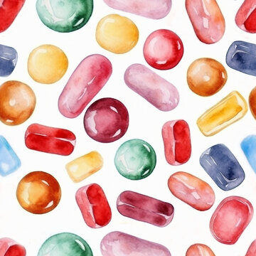 Watercolor Candy Seamless Pattern
