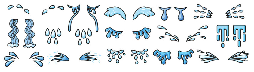 Tear color vector set icon. Isolated color set icon droplet of cry. Vector illustration tear on white background.